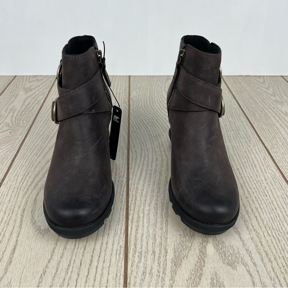 Sorel Joan Of Arctic Wedge II Leather Buckle Booties 6.5M Blackened Brown $235 - Picture 2 of 10